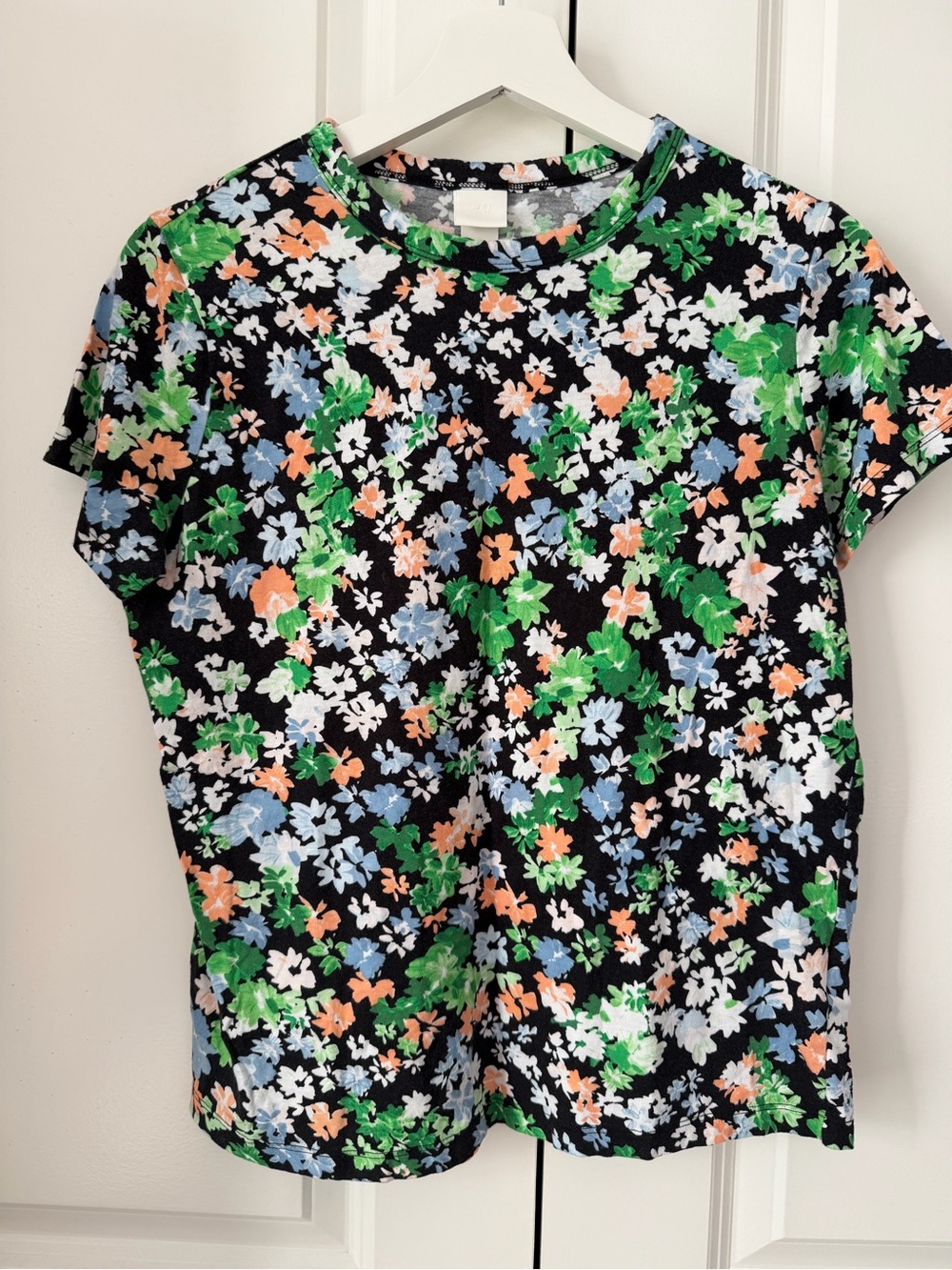 Floral Short Sleeve Tee in Black, Green, Blue & Peach